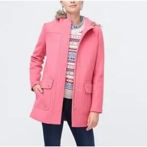J.Crew Chateau Vail Hooded Wool Blend Parka Pink Size 4 Faux Fur Trim Coat